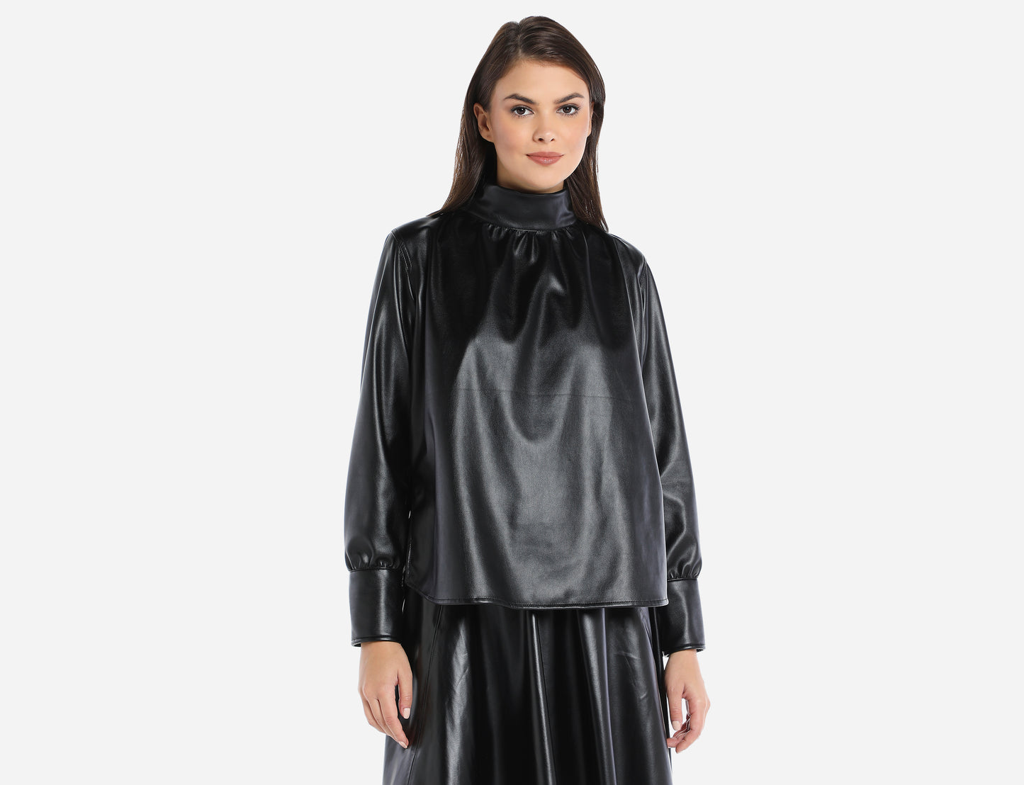Faux Leather high neck blouse