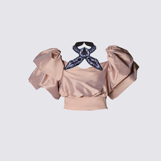 Zircon Embroidered Leaf Collar Blouse