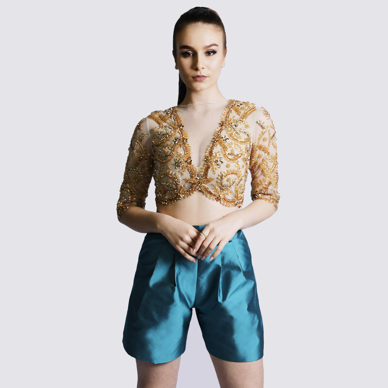 Allure Embellished Crop Top and Shorts