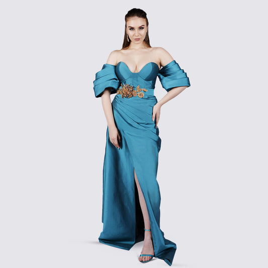 Enchanted- Puff Sleeves Corset Gown