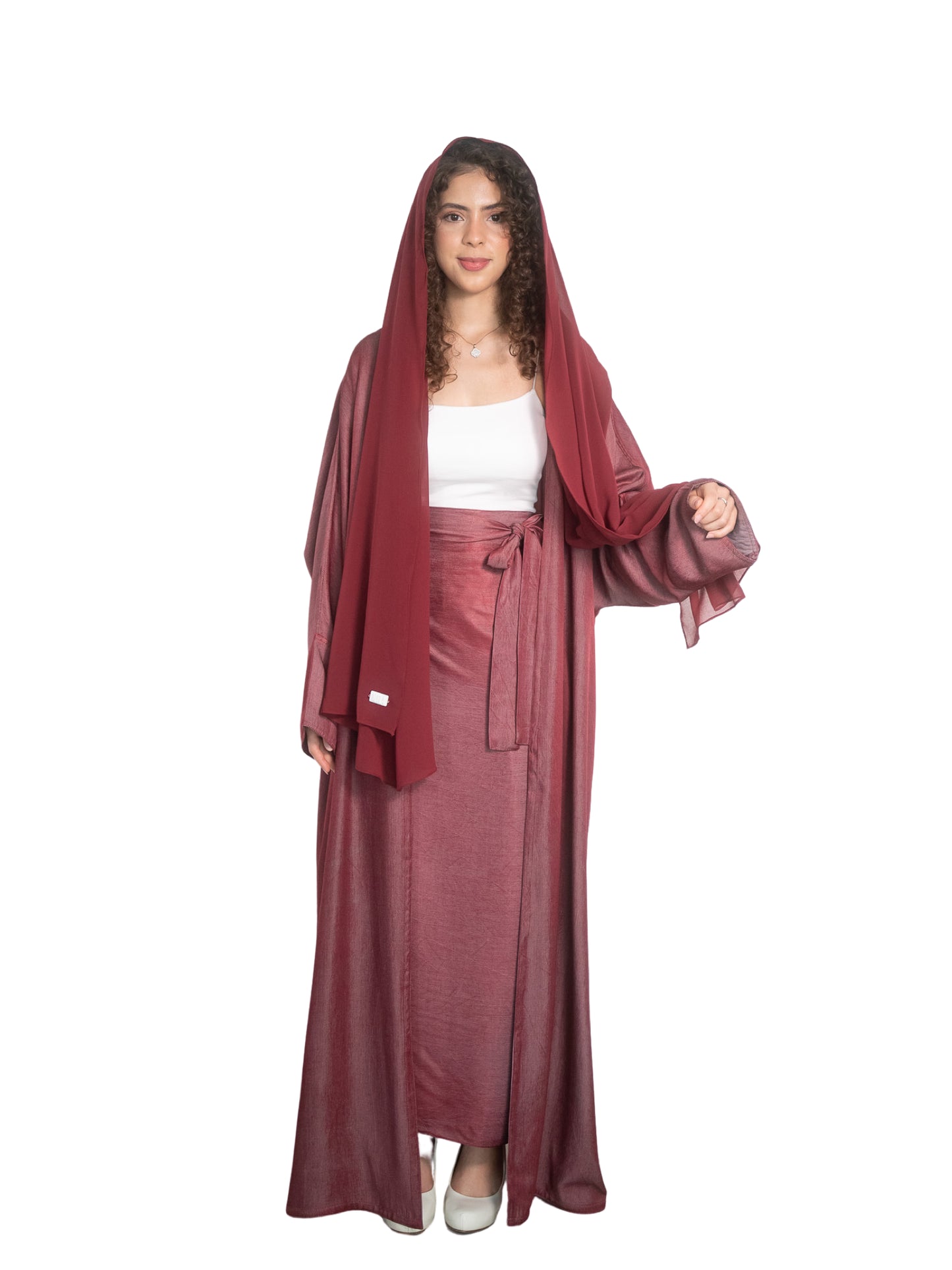 Maroon Reversible Abaya + Skirt + Hijab
