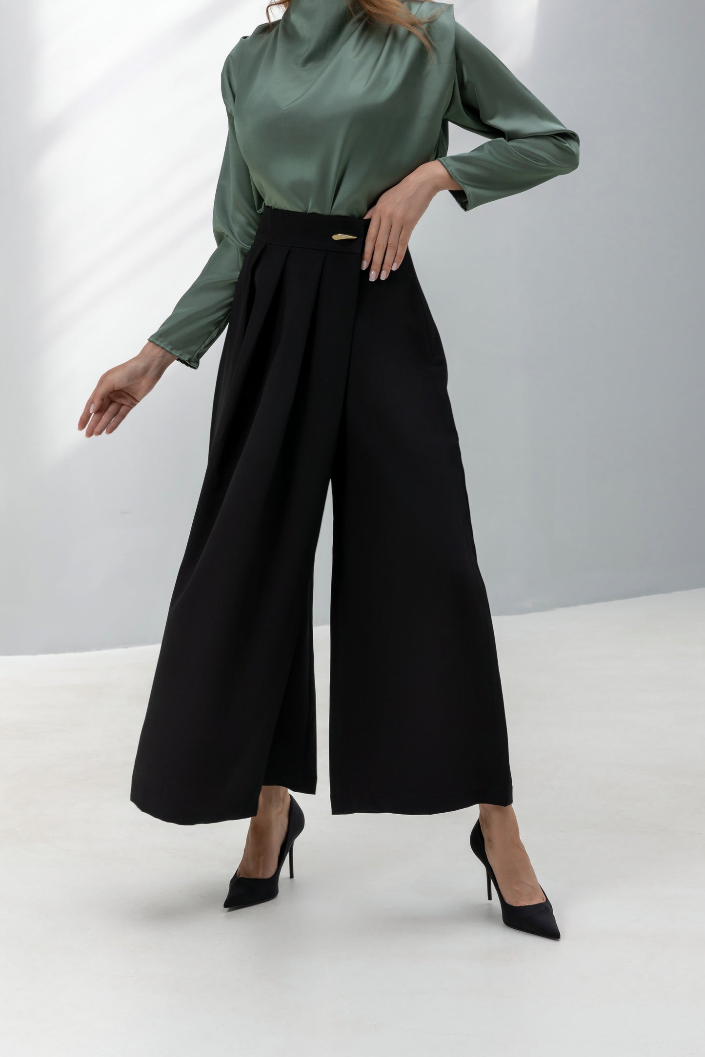 Trousers with Pleated Wrap