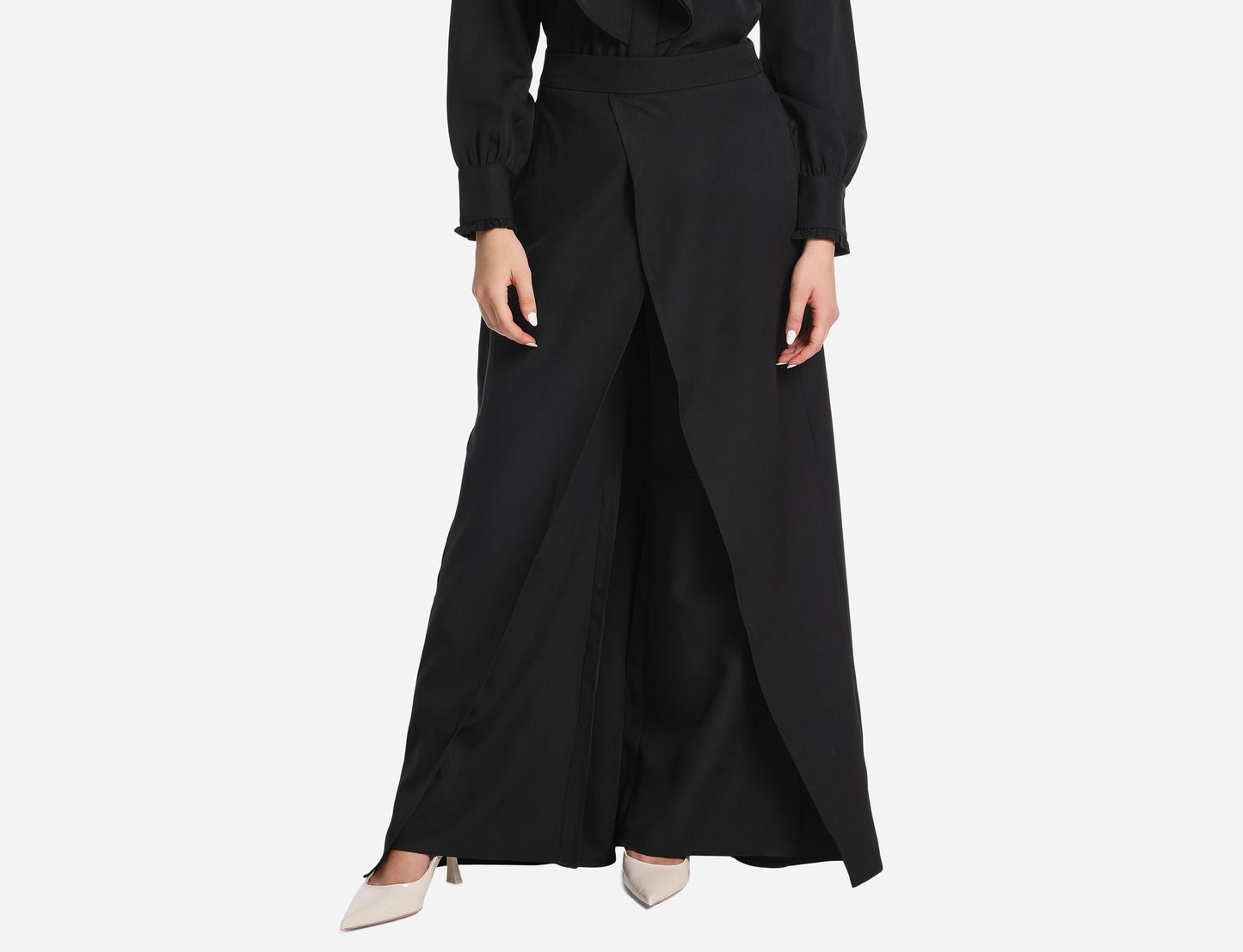 Wide leg pants with overly skirt