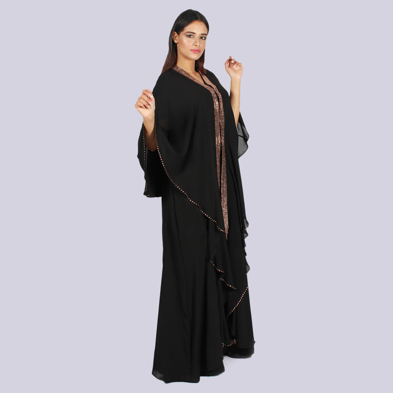 Rosaline - Flared Sleeve Rhinestone Embellished Abaya