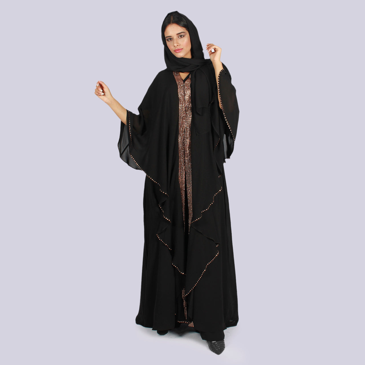 Rosaline - Flared Sleeve Rhinestone Embellished Abaya
