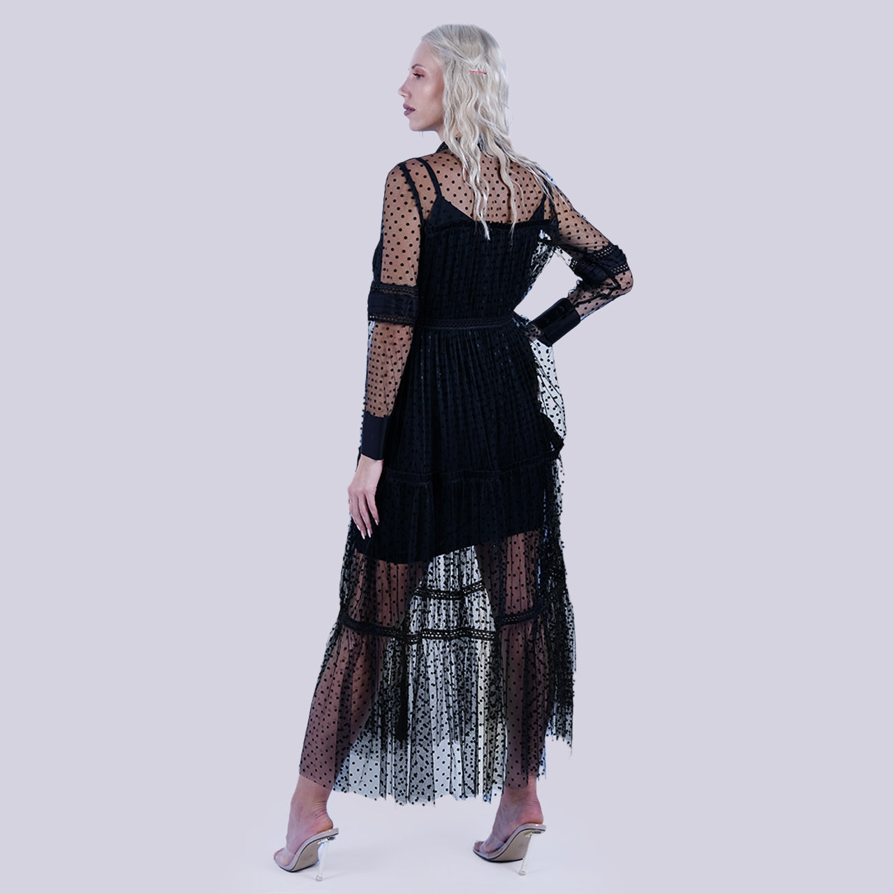 Boho Chic - Black Long Sleeve Midi Dress