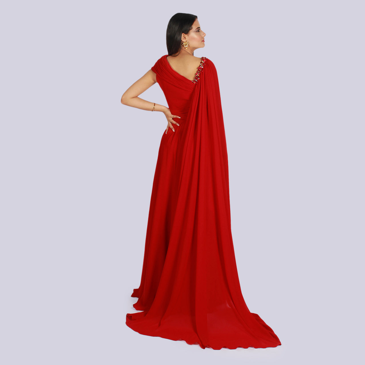 Rose - Shoulder Cape Drape Dress