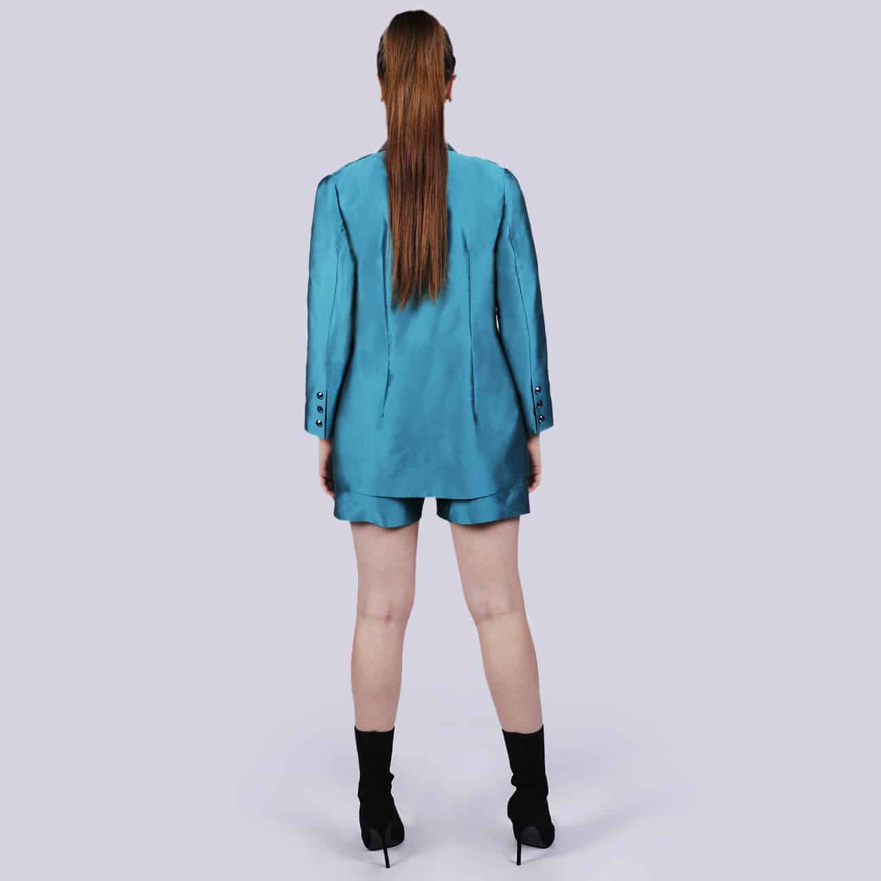 ELITE - Pin Tuck Blue Poly Silk Blazer - NIVA Fashion House
