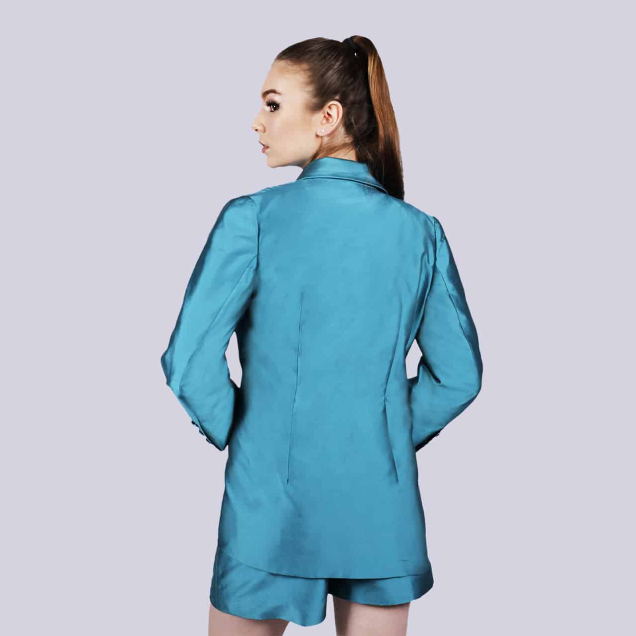 ELITE - Pin Tuck Blue Poly Silk Blazer - NIVA Fashion House