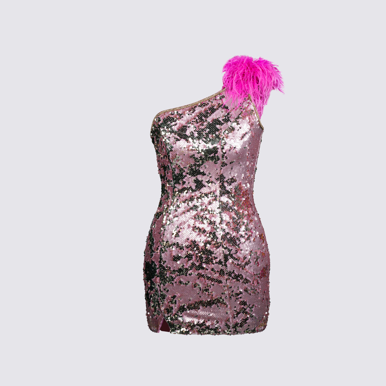 Diva - Feather One Shoulder Bodycon Sequin Dress