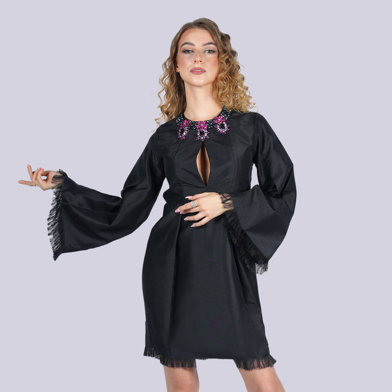 Magic Petunia - Queen Neck Open Black Dress - Niva Fashion House