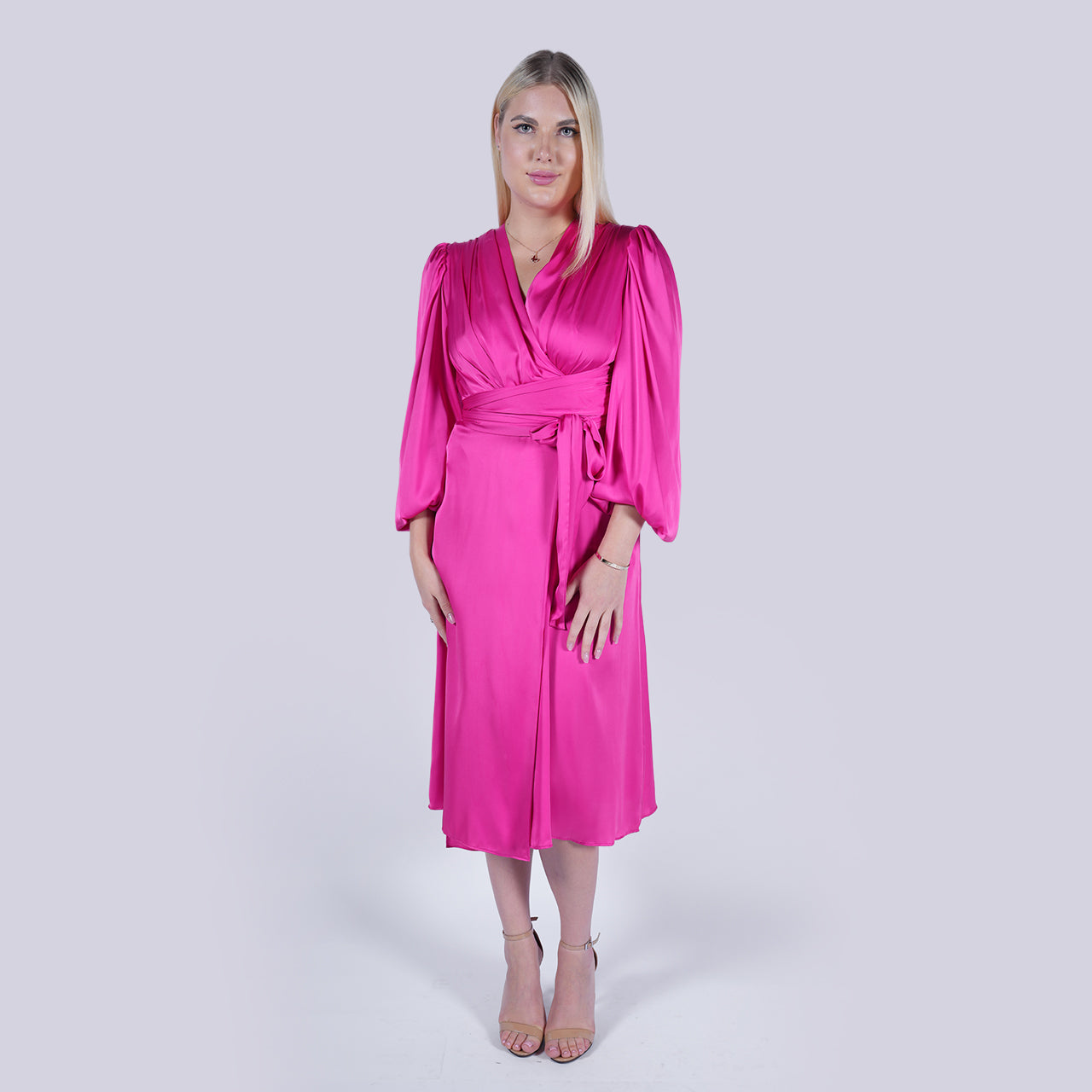 Malibu - Overlapped Soft Silk Midi Wrap Dress