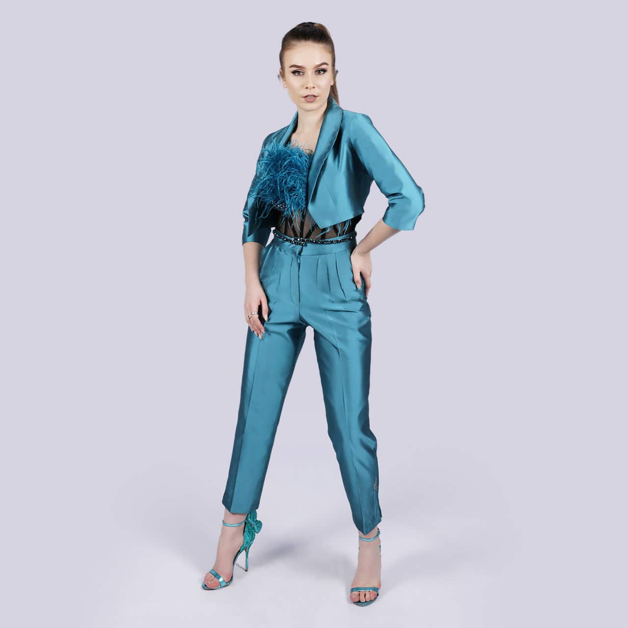 Delight - Cropped Blue Blazer Jacket - NIVA Fashion House