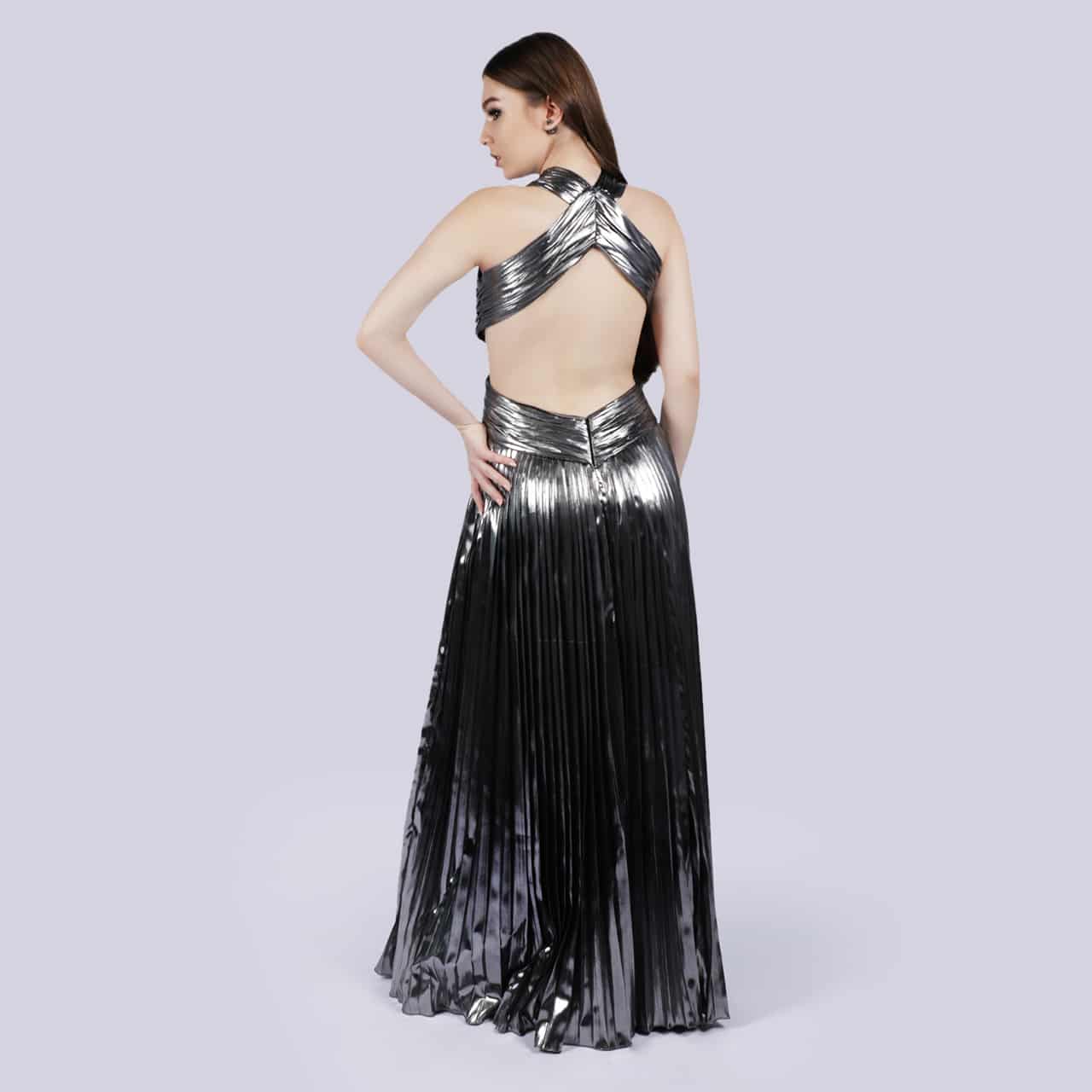 Admire - Drape Metallic Silver Pleated Gown - NIVA Fashion House