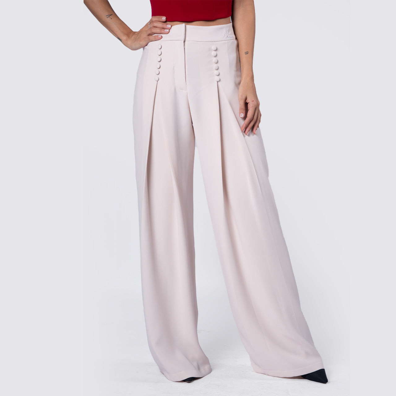 FRONT BUTTON PLEATED PANTS